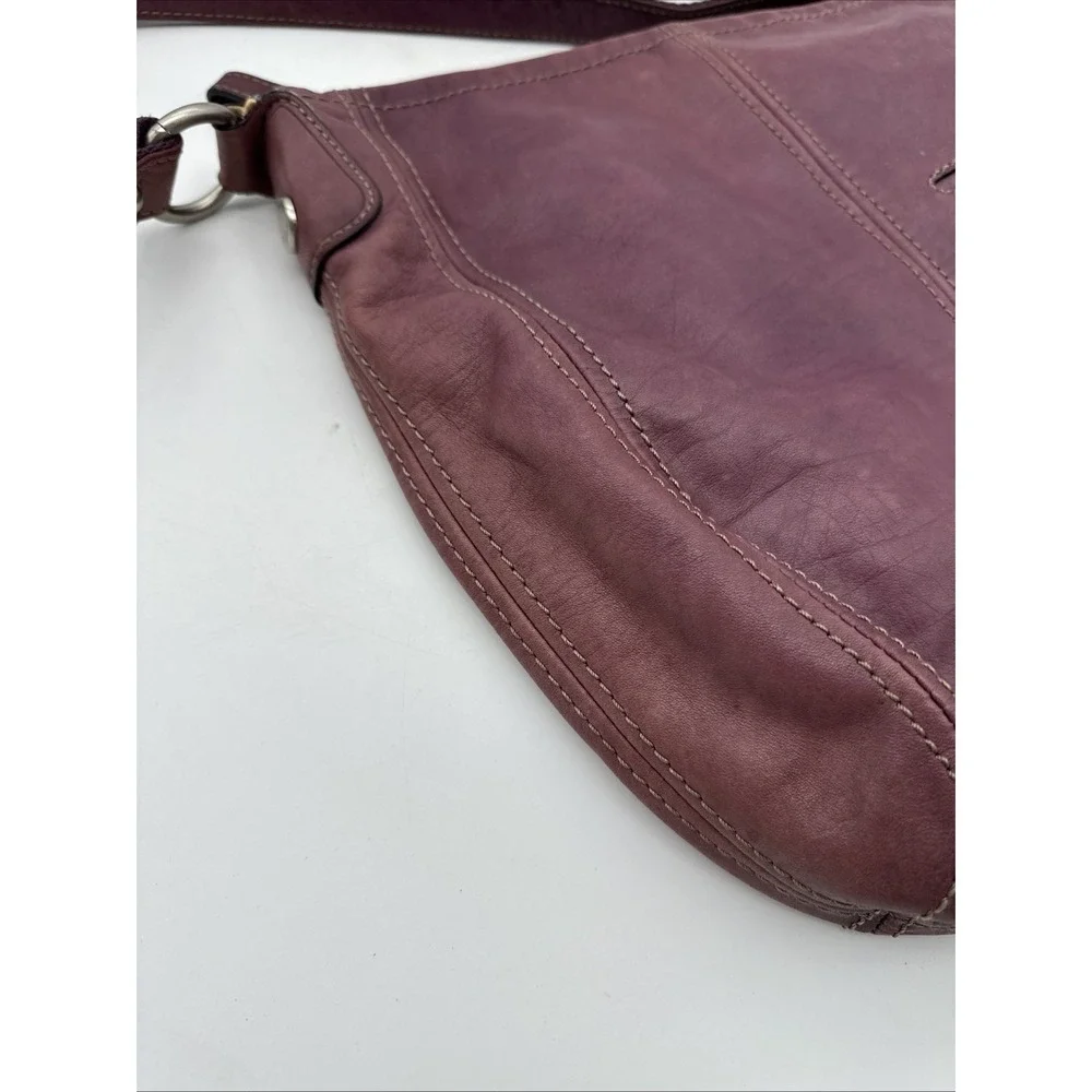 Fossil Crossbody Purple Leather Purse Hobo Boho Paisley-Lined Slouchy Bag VGT